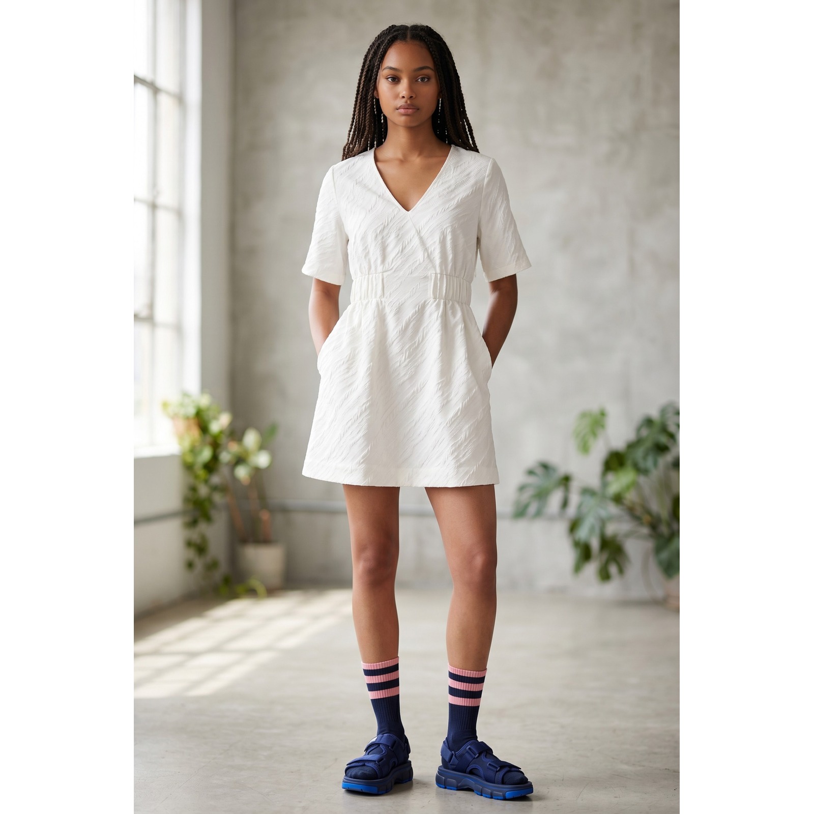 Baum Und Pferdgarten Aello Dress Sz 38/Us M White Jacquard Scandi Quiet Luxury